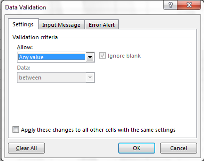 Image of Data Validation window