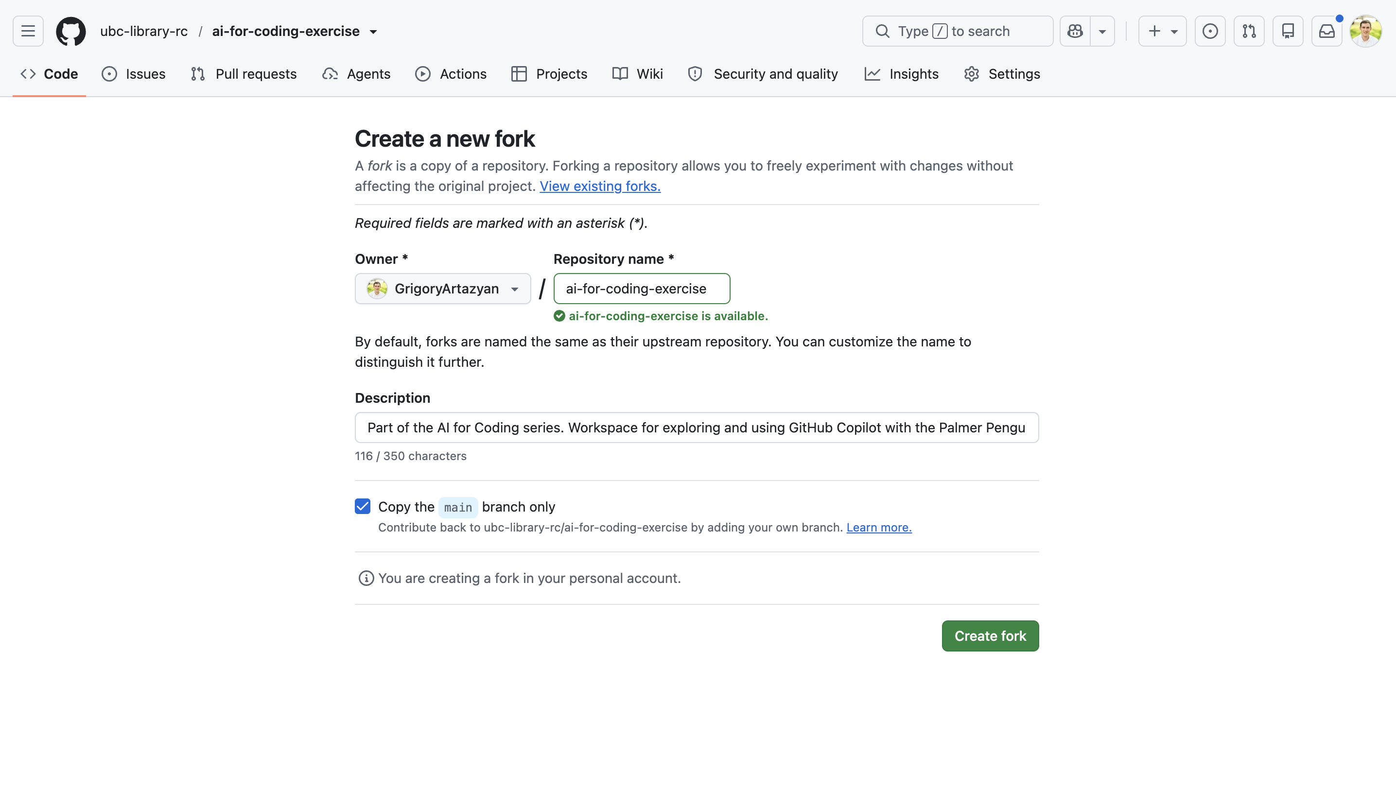 Create a new fork