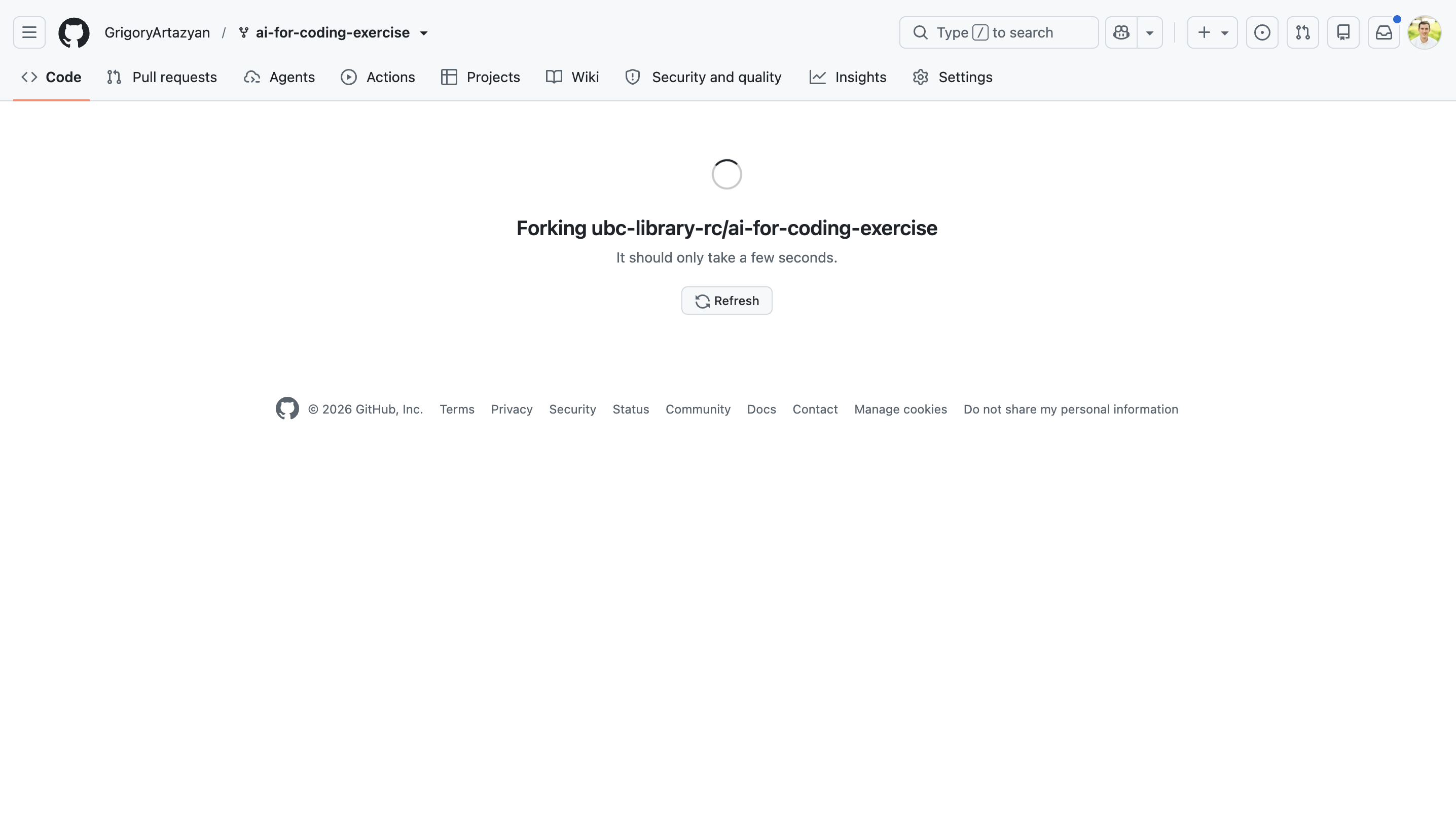 GitHub forking the repository