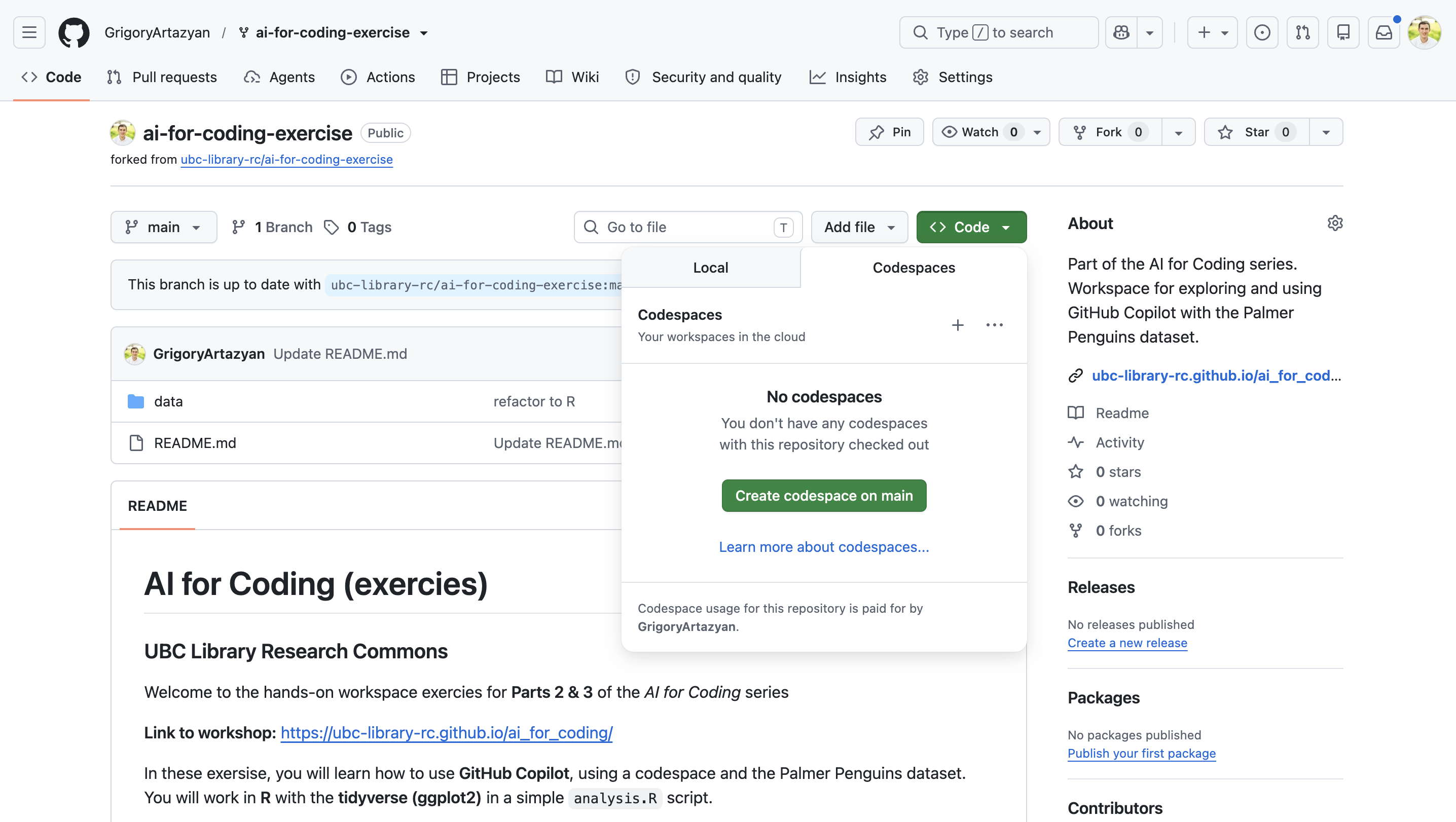 Create a codespace