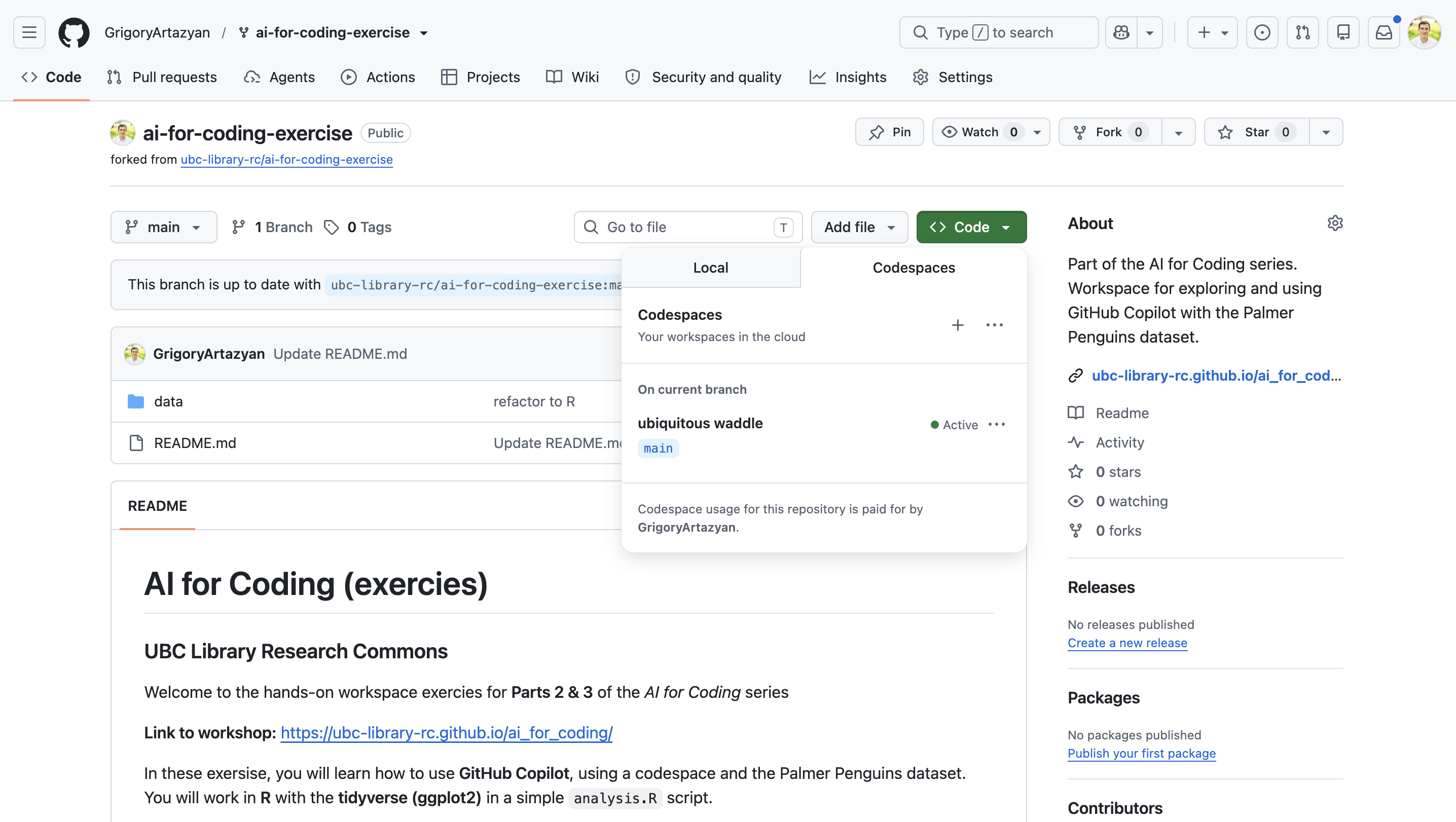 Reopen an existing codespace