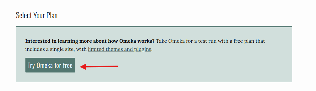 Omeka trial sign up pricing