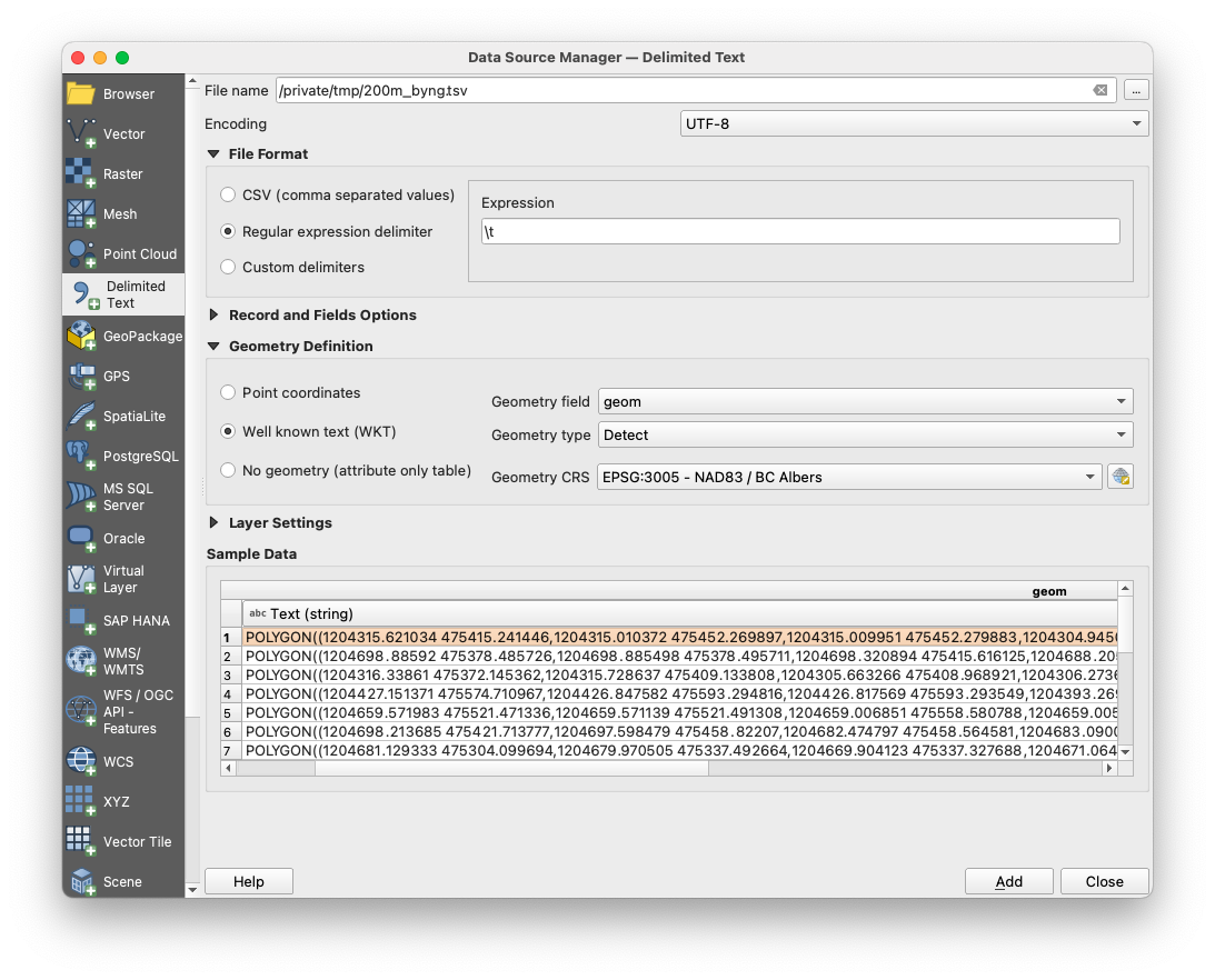 Importing WKT into QGIS