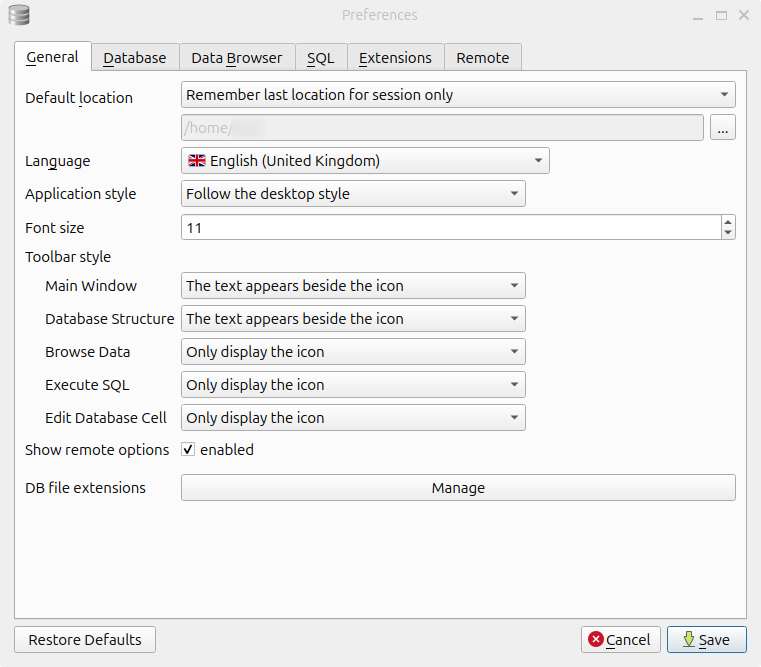 DB Browser General Preferences