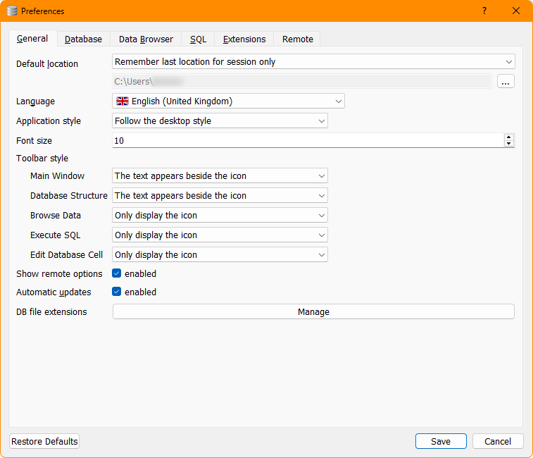 DB Browser General Preferences