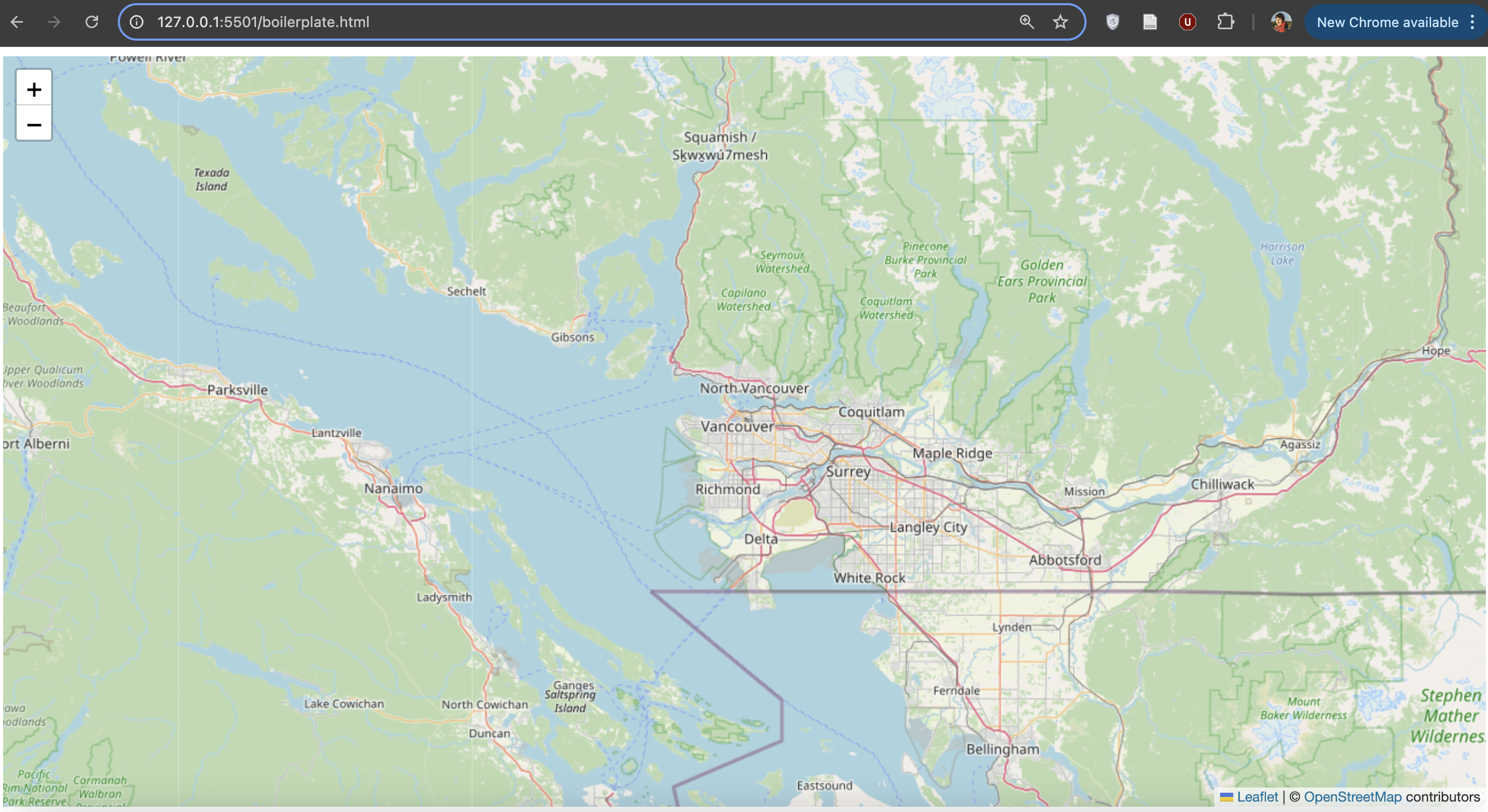 Map loads over the center of Vancouver