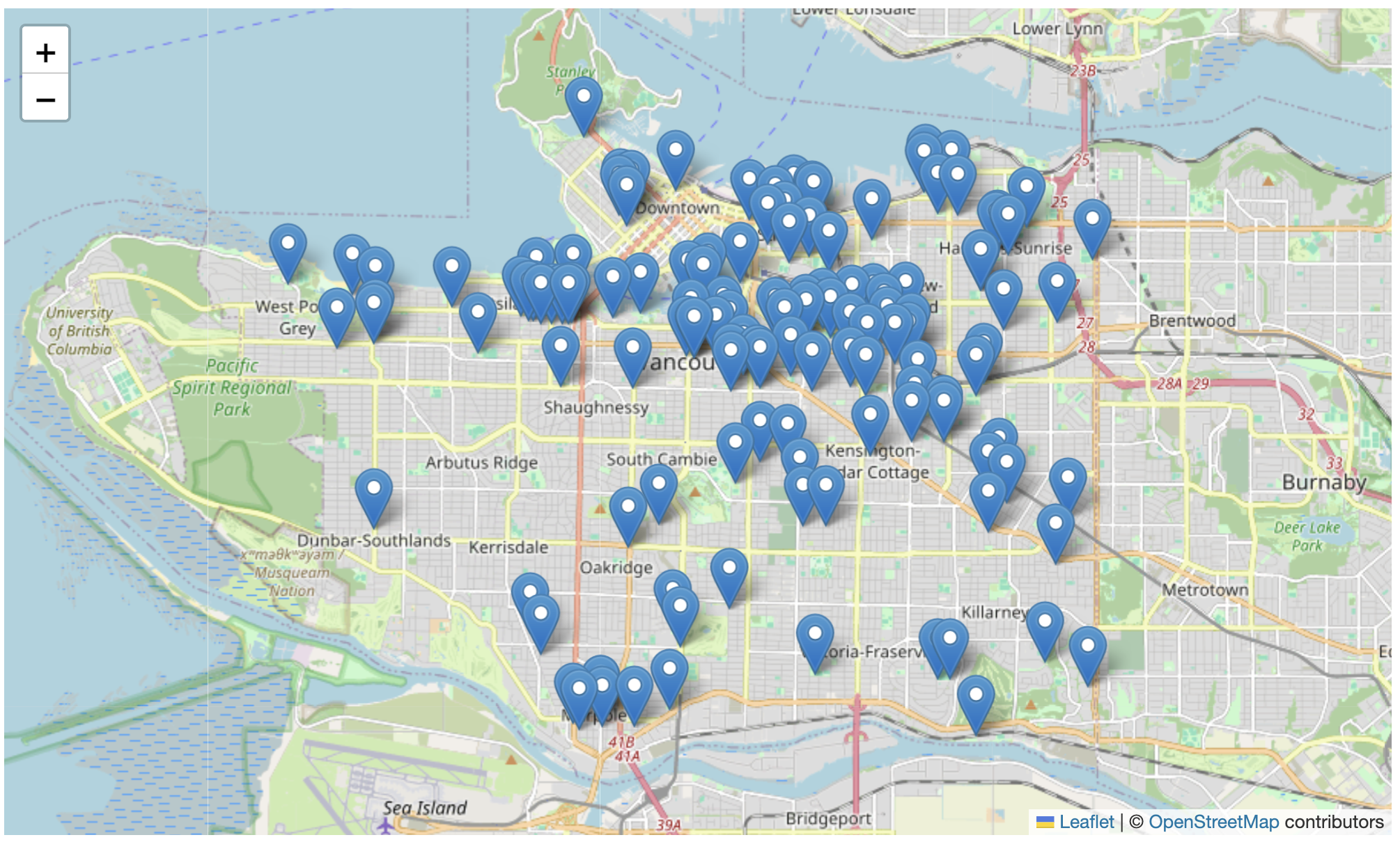 Map loads with community gardens layer