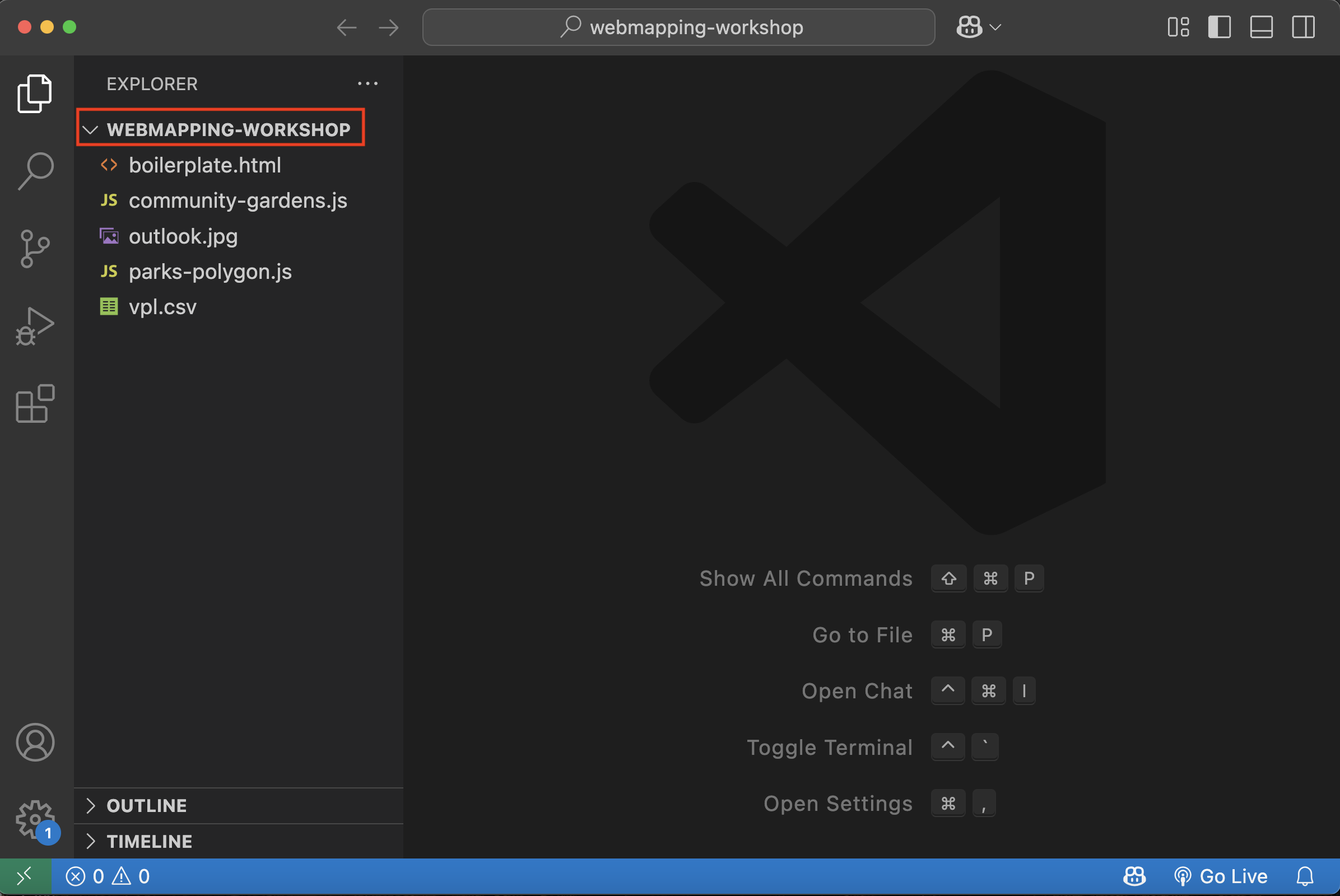 opening folder in vs code