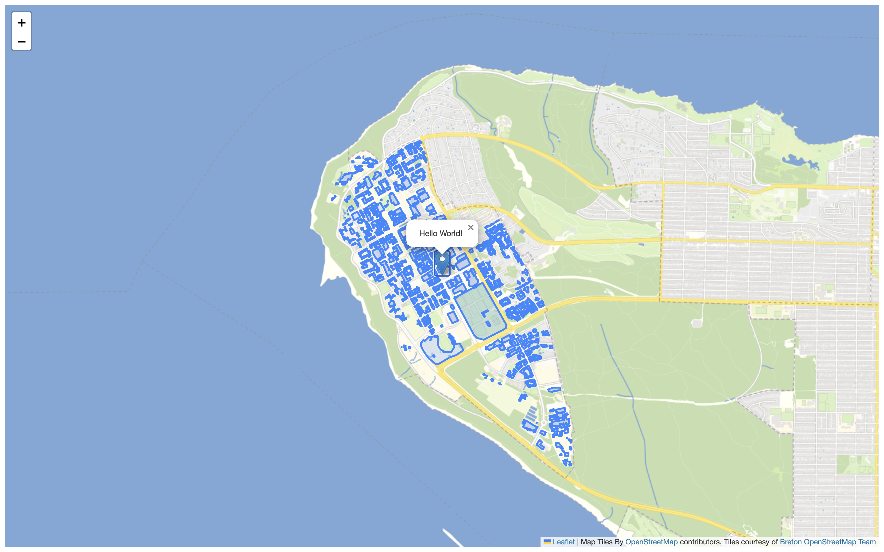 Map loads over the center of UBC with a marker, and a data layer!