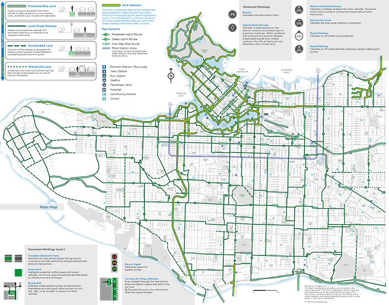 Front of City of Vancouver Cycling Map 2019