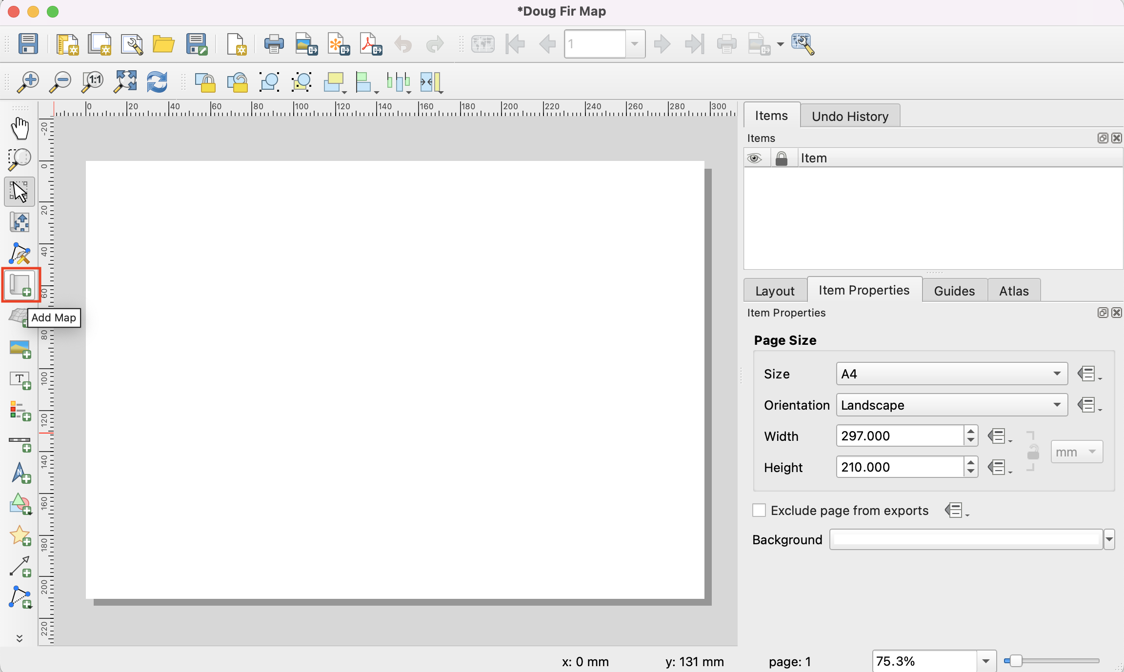 New print layout Doug Fir Add new map button