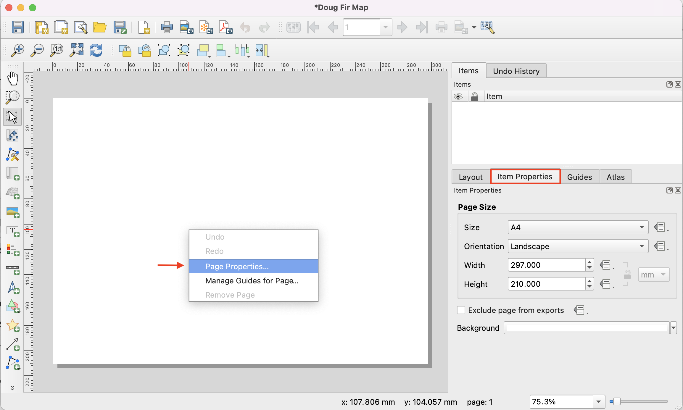 New print layout Doug Fir Page Properties