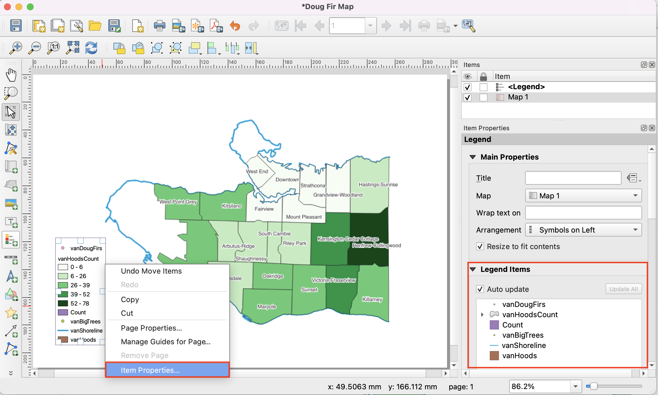 Doug Fir Map item properties