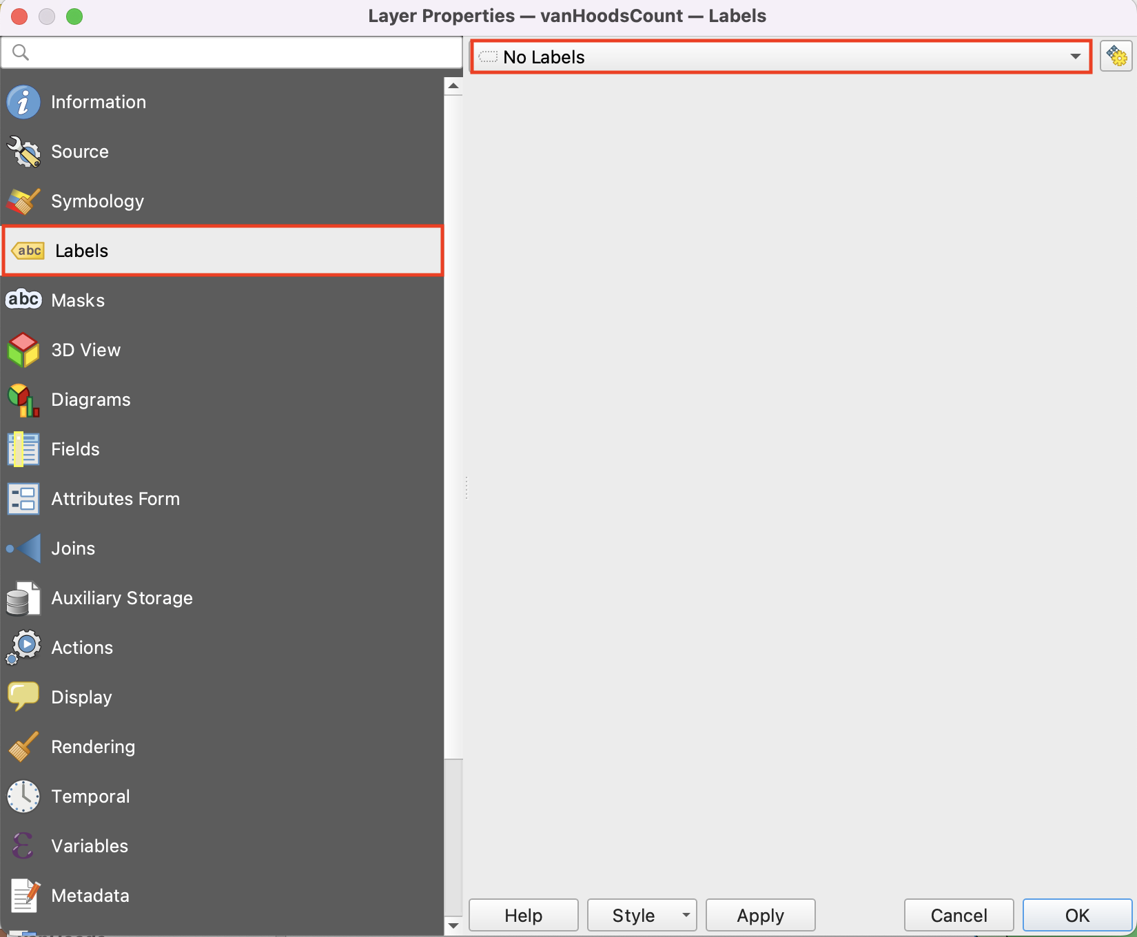VanHoodsCount Properties Label tab