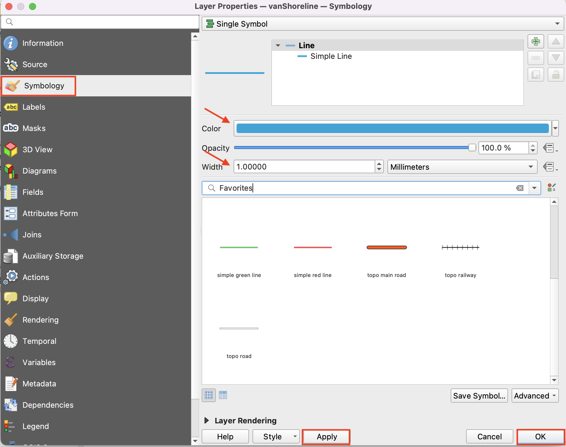 Change VanShoreline Symbology layer Properties