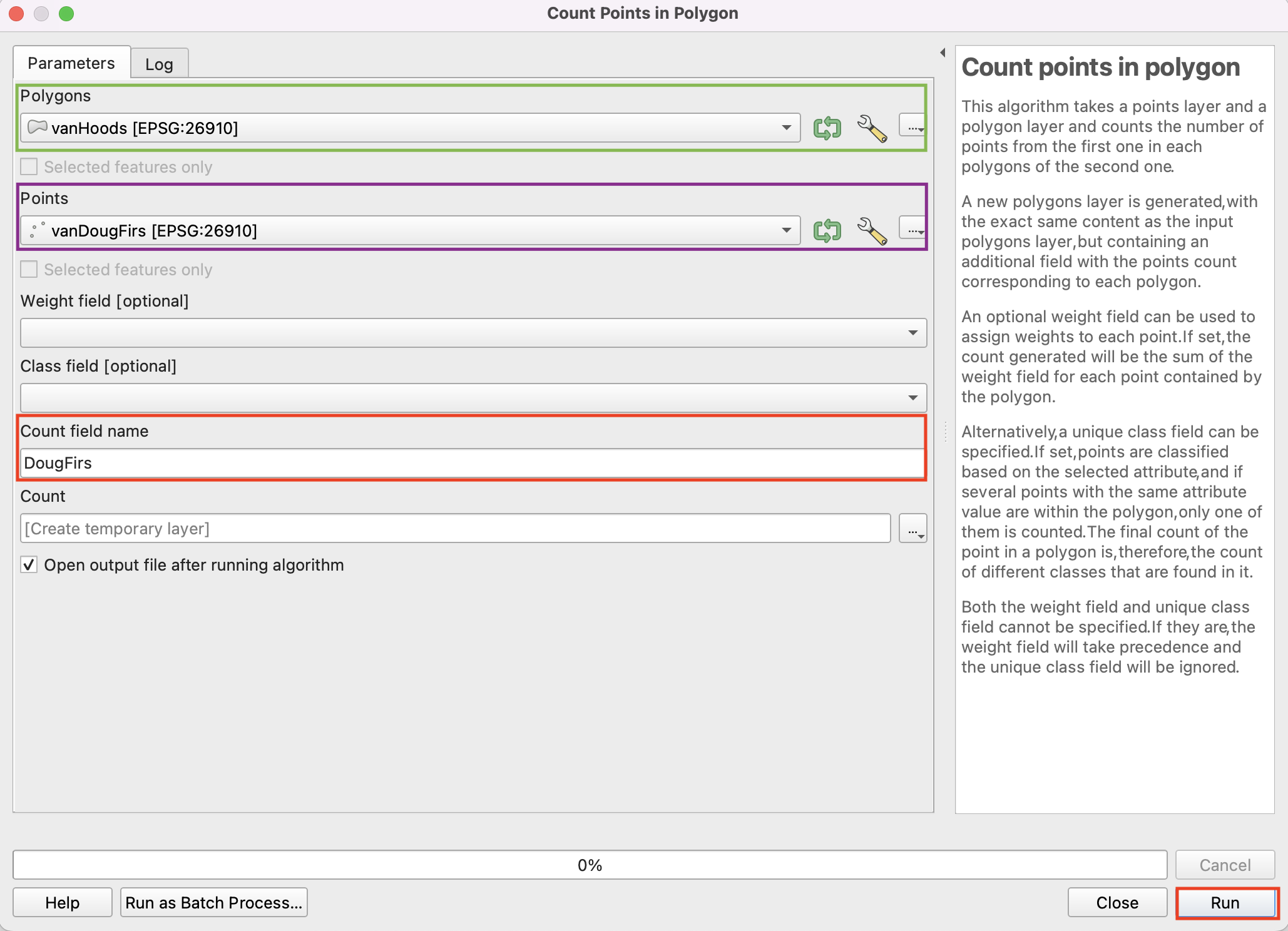 Polygons Points and Count field name
