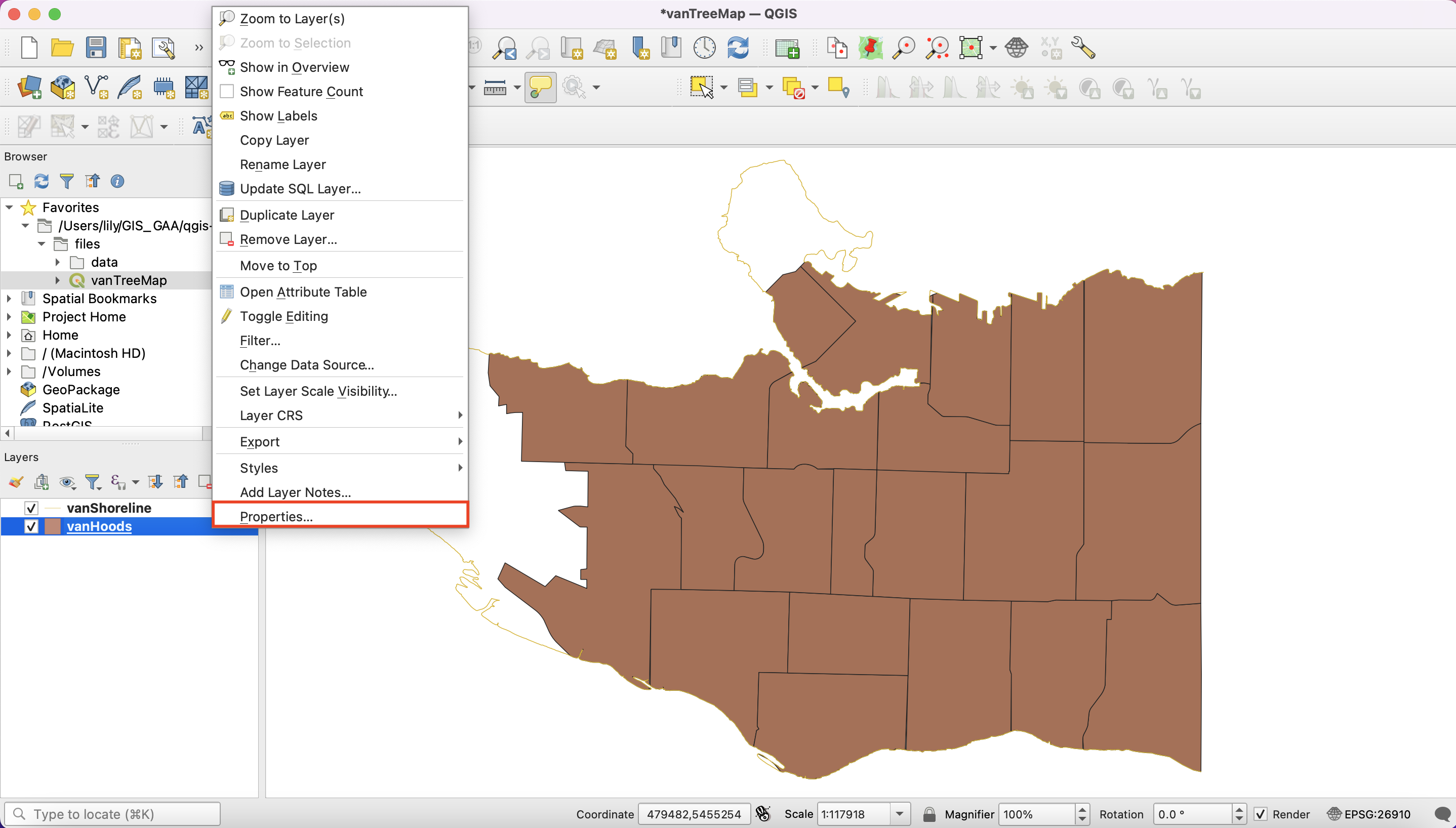 vanHoods layer Properties