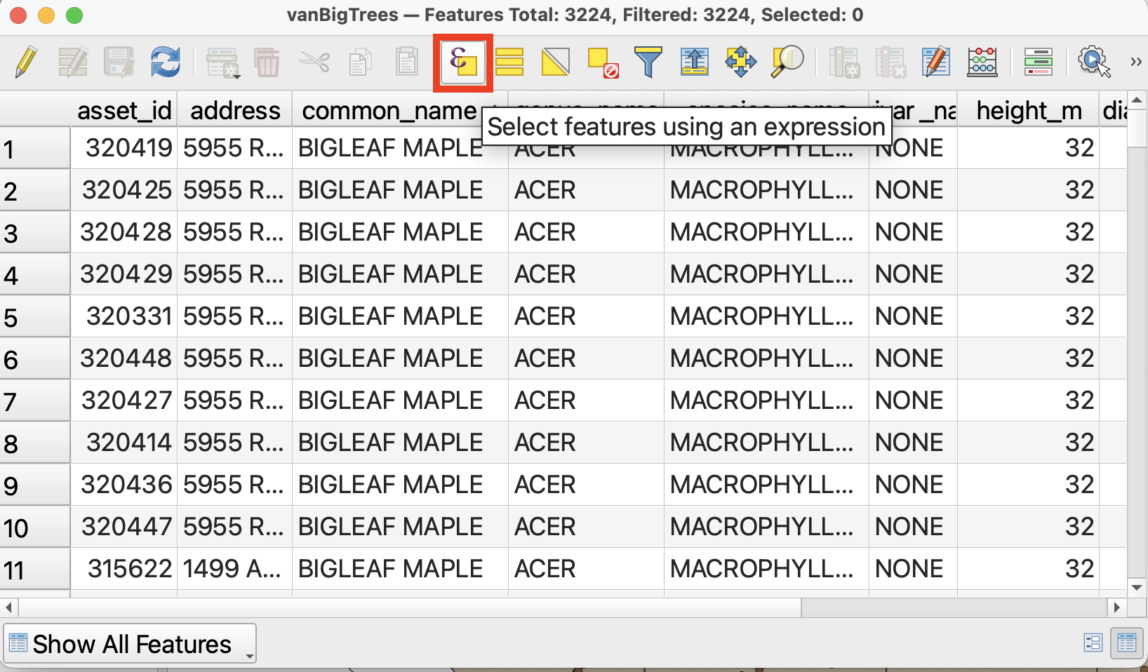 select features using expression