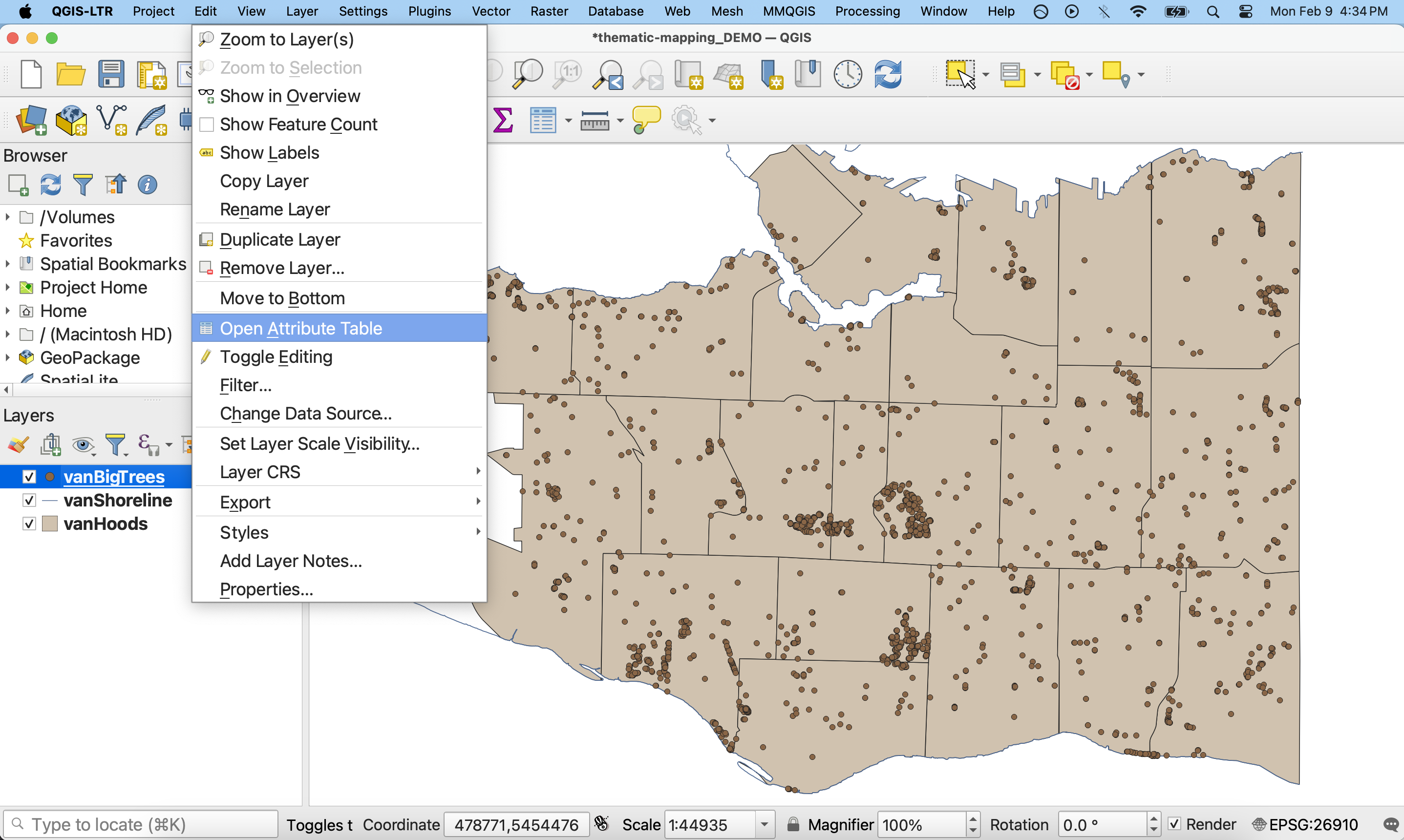 vanBigTrees open attribute table