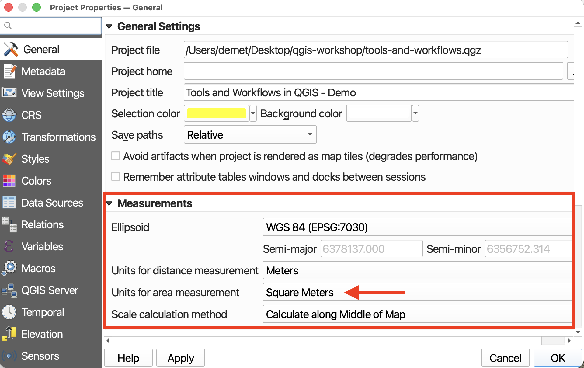 project properties general