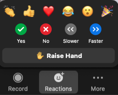 Reactions menu