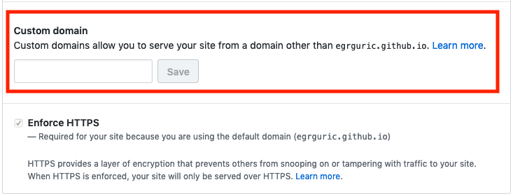 Set a custom domain in Github settings