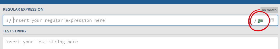 Flag location on regex101