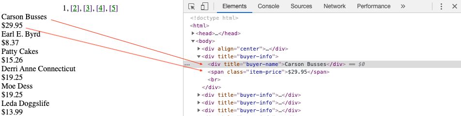 Inspect element example for 