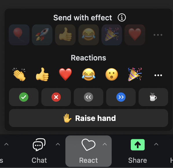 Reactions menu