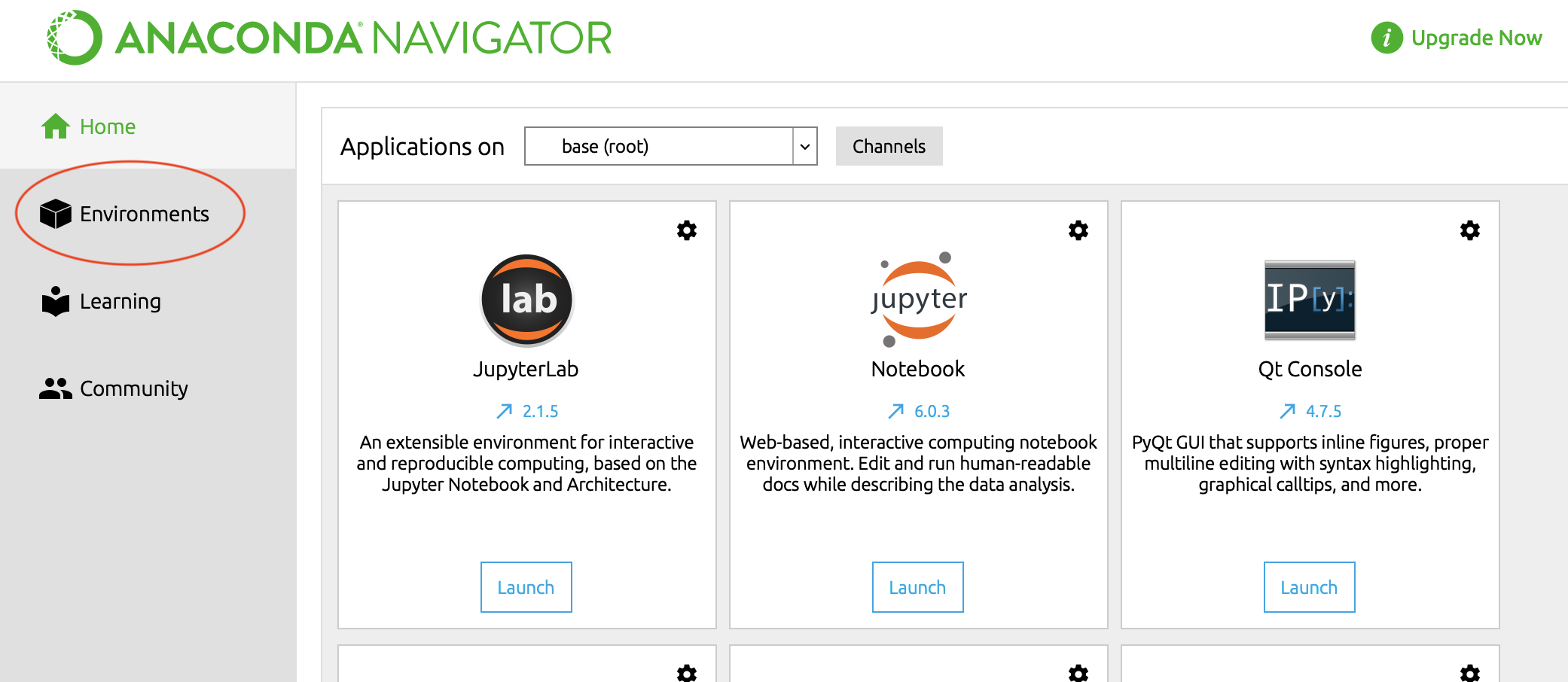 Anaconda Navigator first screen